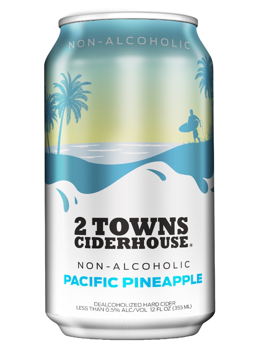2 Towns Ciderhouse Sidekick Pacific Pineapple non-alcoholic dealcoholized hard cider, 12 oz can