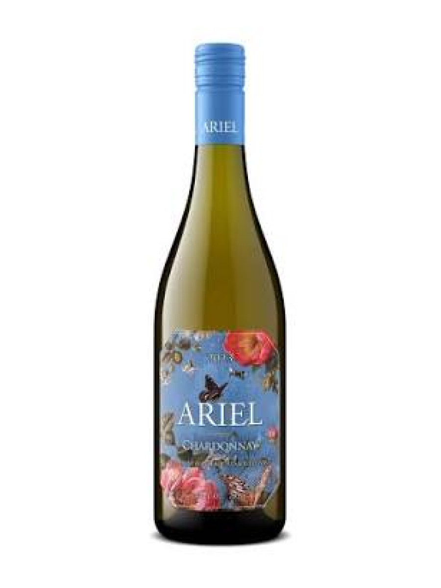 Ariel Non-Alcoholic Chardonnay bottle (shown with Cabernet Sauvignon)