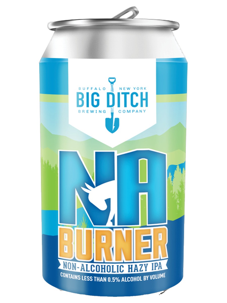Big Ditch Brewing NA Burner non-alcoholic hazy IPA can, less than 0.5% alcohol by volume