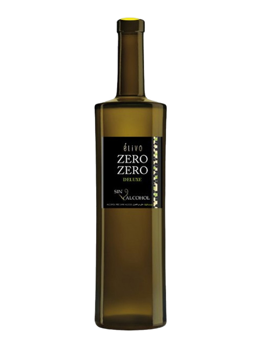 Élivo Zero Zero Deluxe White bottle, green glass with a black front label