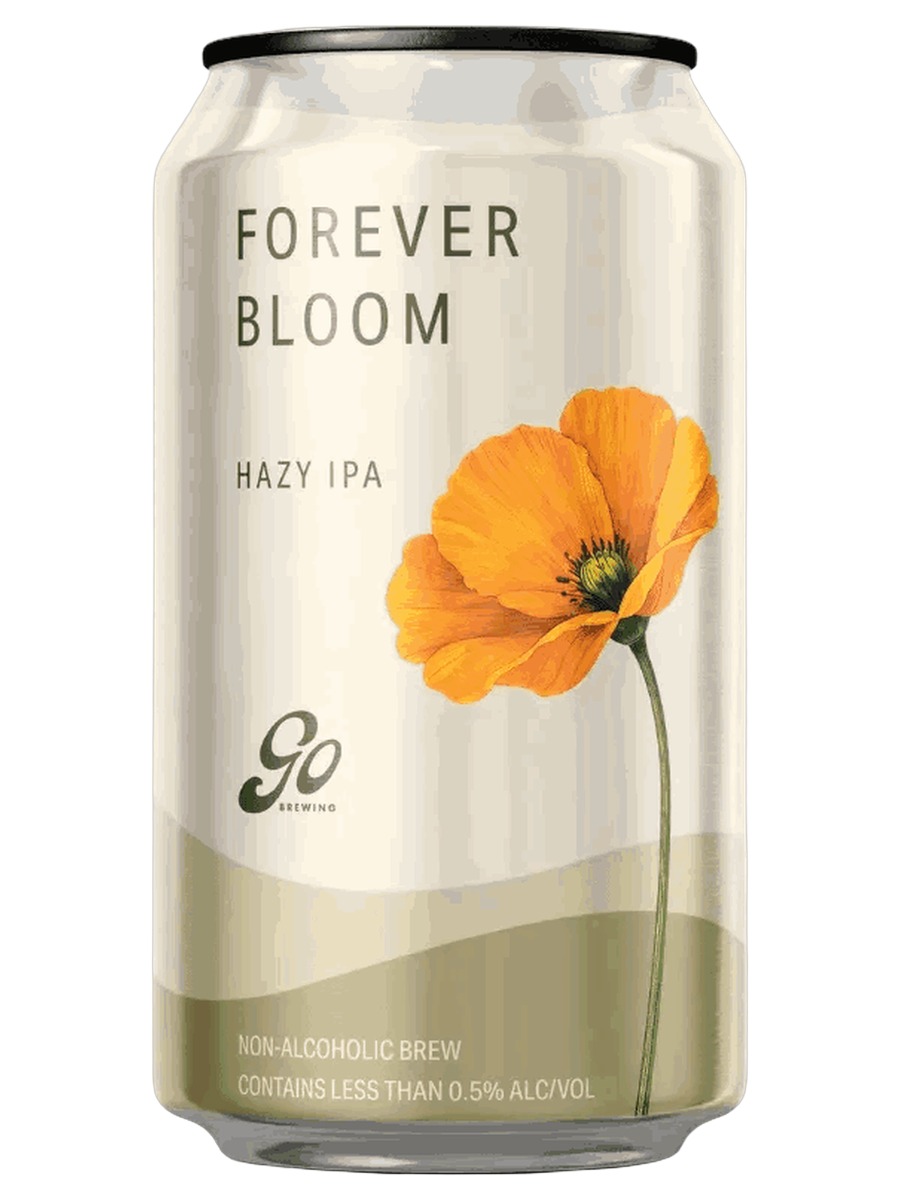 Go Brewing Forever Bloom Hazy IPA, one cream can with an orange poppy