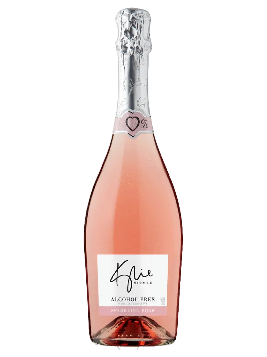 Kylie Minogue Alcohol-Free Sparkling Rosé bottle, labeled a wine alternative
