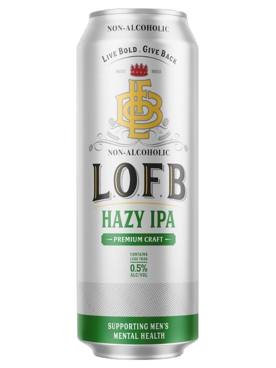 League of Fat Bastards Hazy IPA can, less than 0.5% alcohol