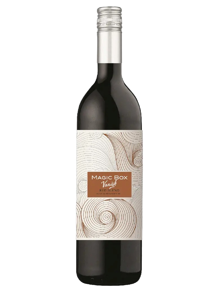 Magic Box Vanish Red Blend bottle, labeled alcohol-removed wine