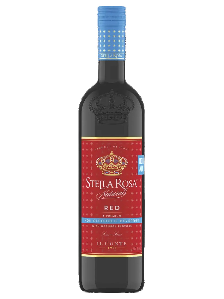 Stella Rosa Naturals Red bottle, labeled a non-alcoholic beverage with natural flavors, product of Italy