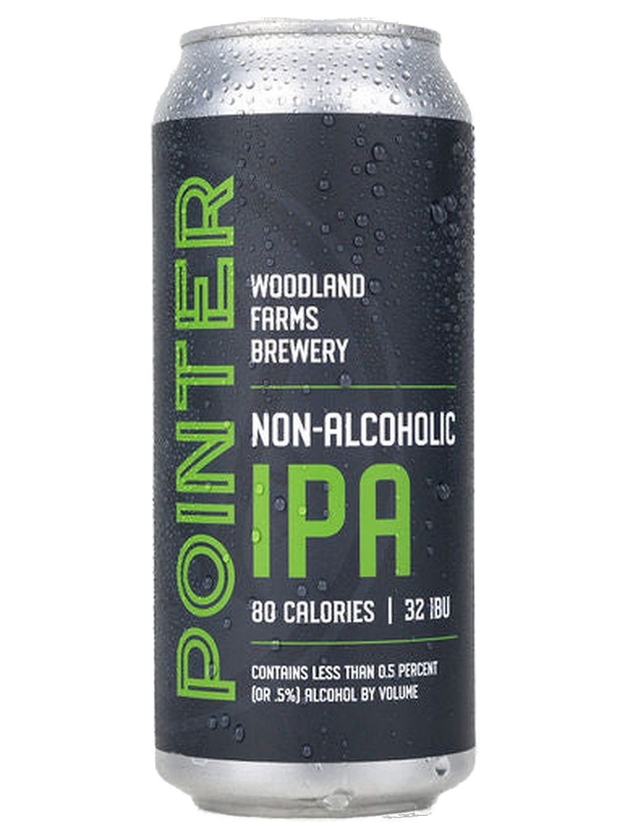 Woodland Farms Pointer non-alcoholic IPA can, 80 calories, less than 0.5 percent alcohol by volume
