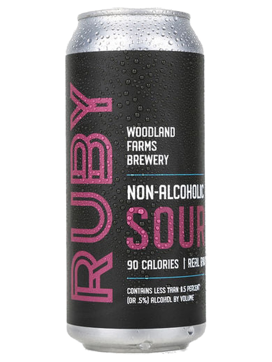 Woodland Farms Ruby non-alcoholic sour can, 90 calories, less than 0.5% alcohol by volume